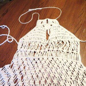 Macrame Halter Top Wraparound Boho Fringe Medium Large